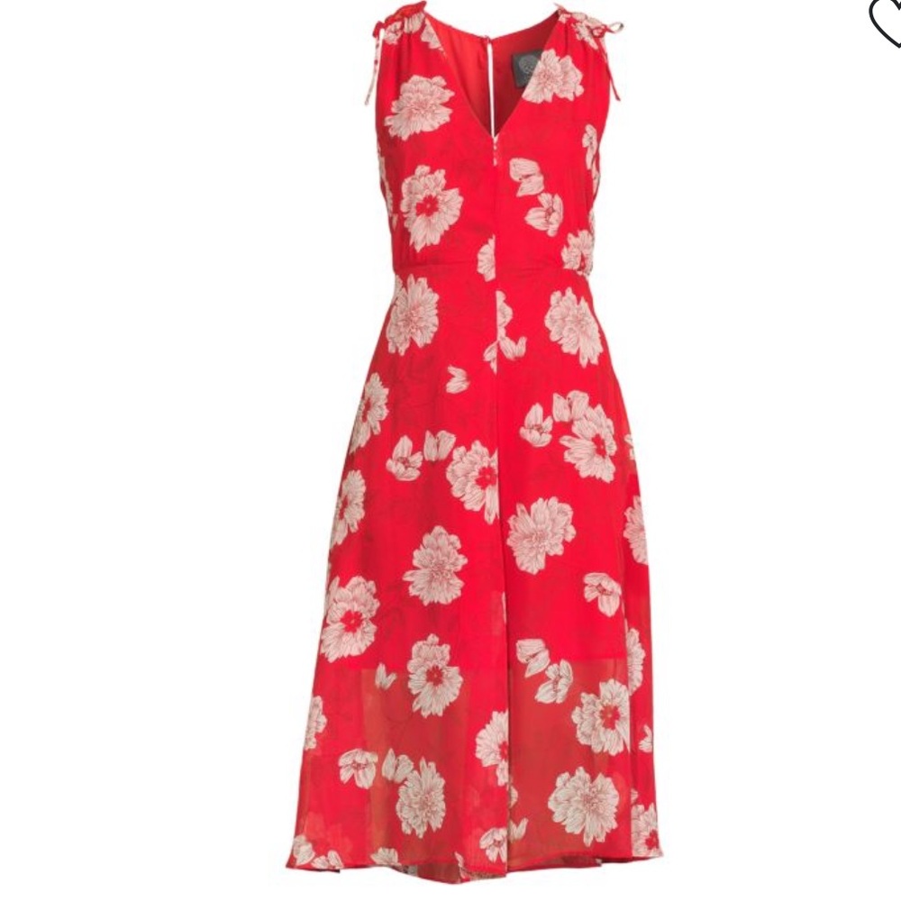 Vince Camuto Floral Red Sleeveless‎ A-Line Midi Dress - Picture 5 of 14